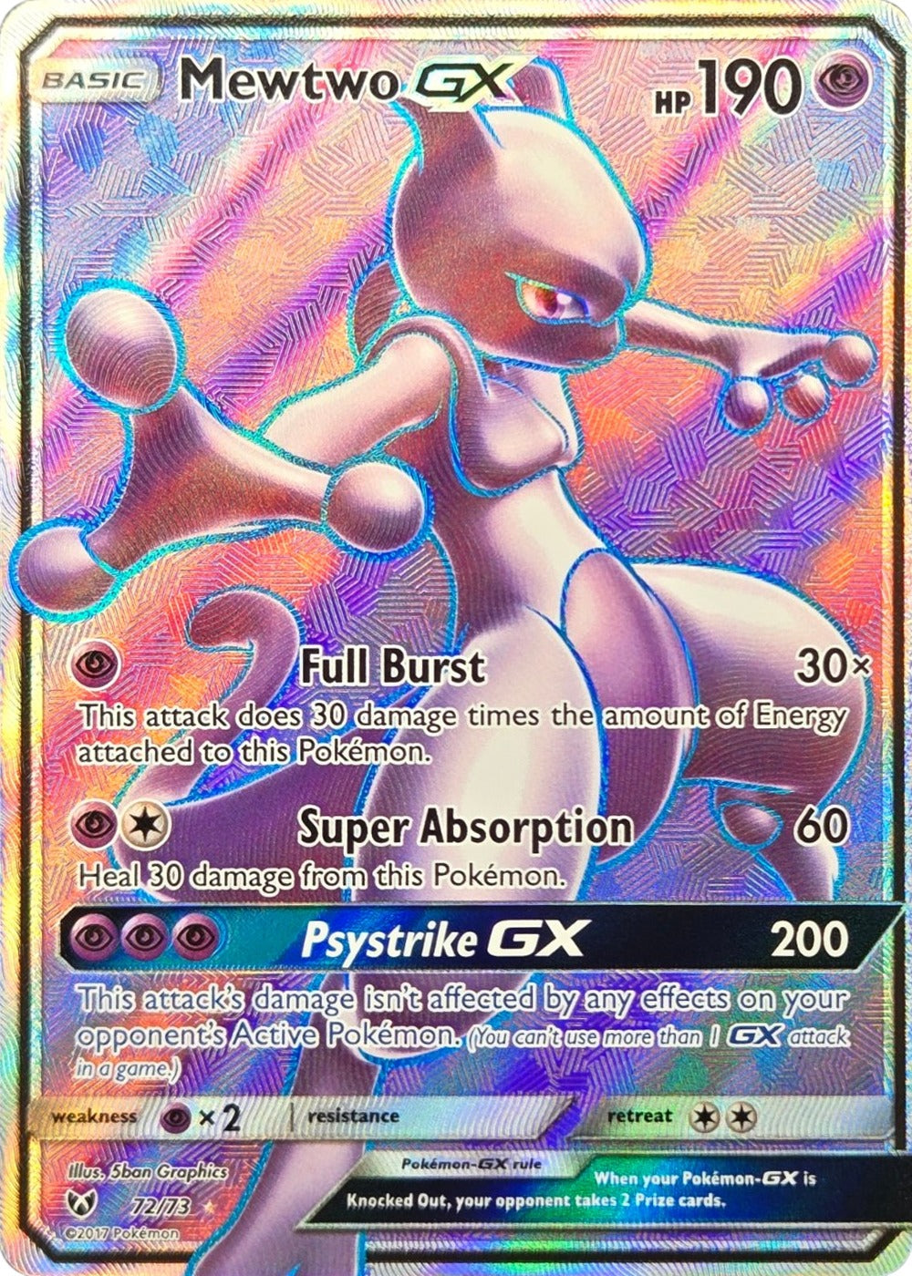 Mewtwo GX - 72/73 - Shining Legends Full Art Ultra Rare Holo (Lightly Played)