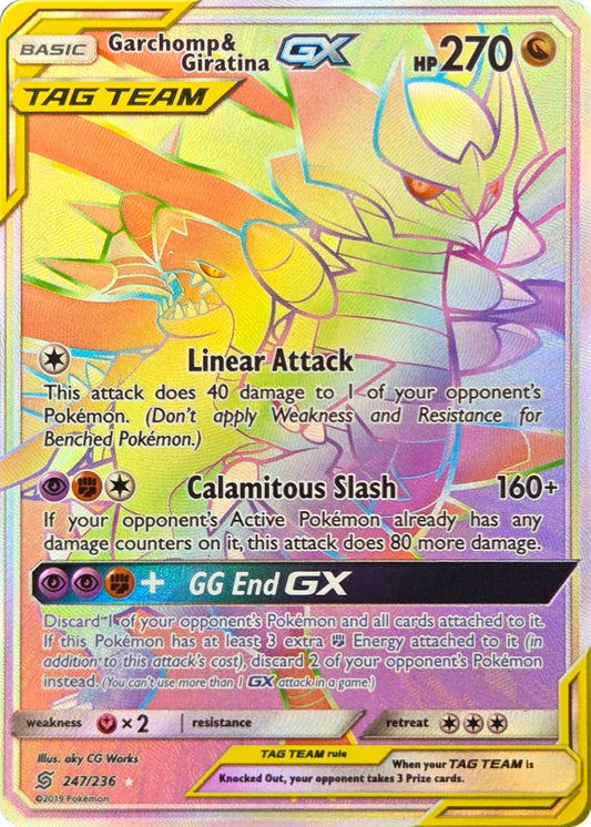 Garchomp & Giratina GX - 247/236 - Unified Minds Secret Rare Rainbow Holo (Lightly Played)